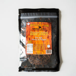 Packaging for our delicious Sea Salt, Honey and Pepper Gourmet Beef Jerky