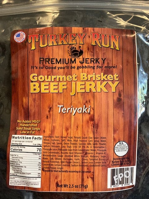 The packaging of Teriyaki Flavored Brisket Beef Jerky